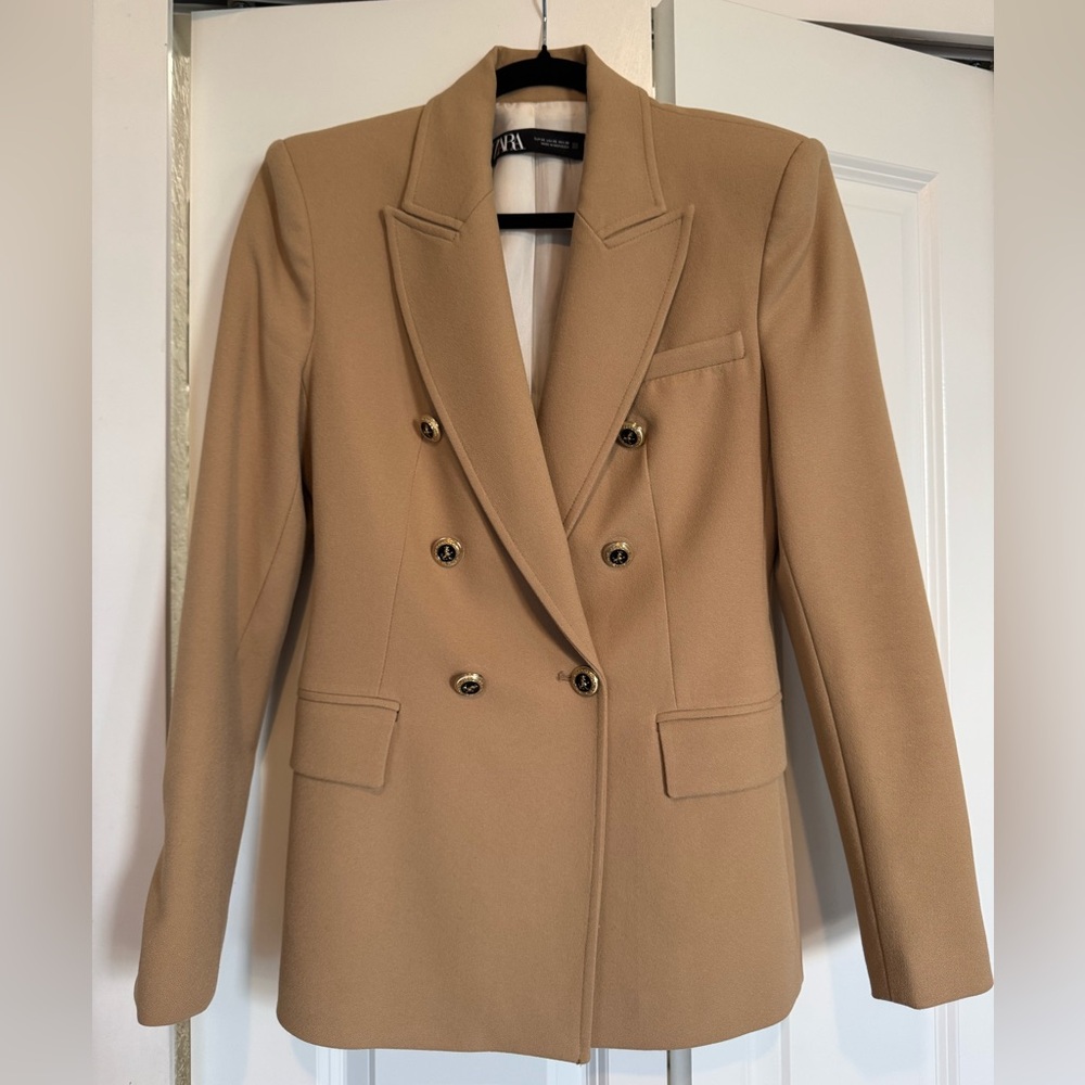 Zara Tan Double-Breasted Blazer